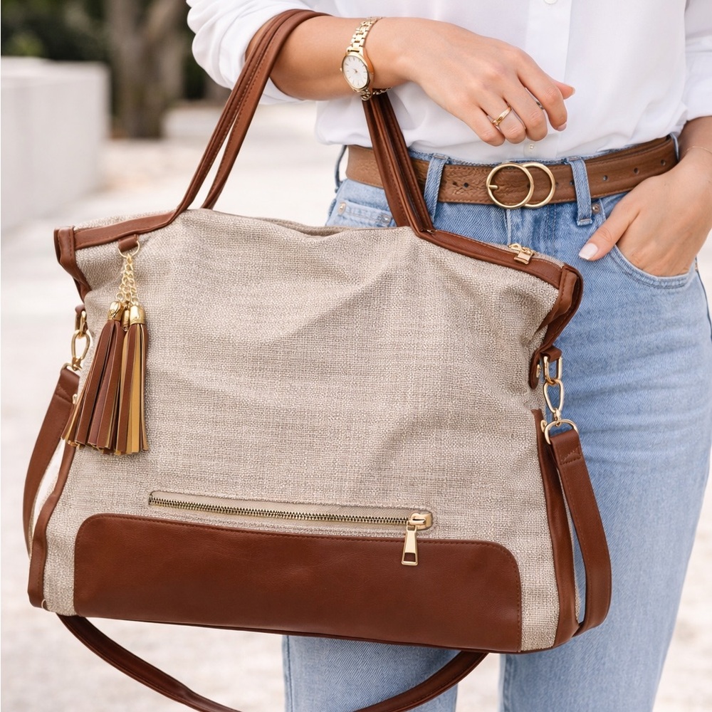 Large Women’s Shoulder Crossbody Tote Bag with Tassel, Everyday Handbag, Travel